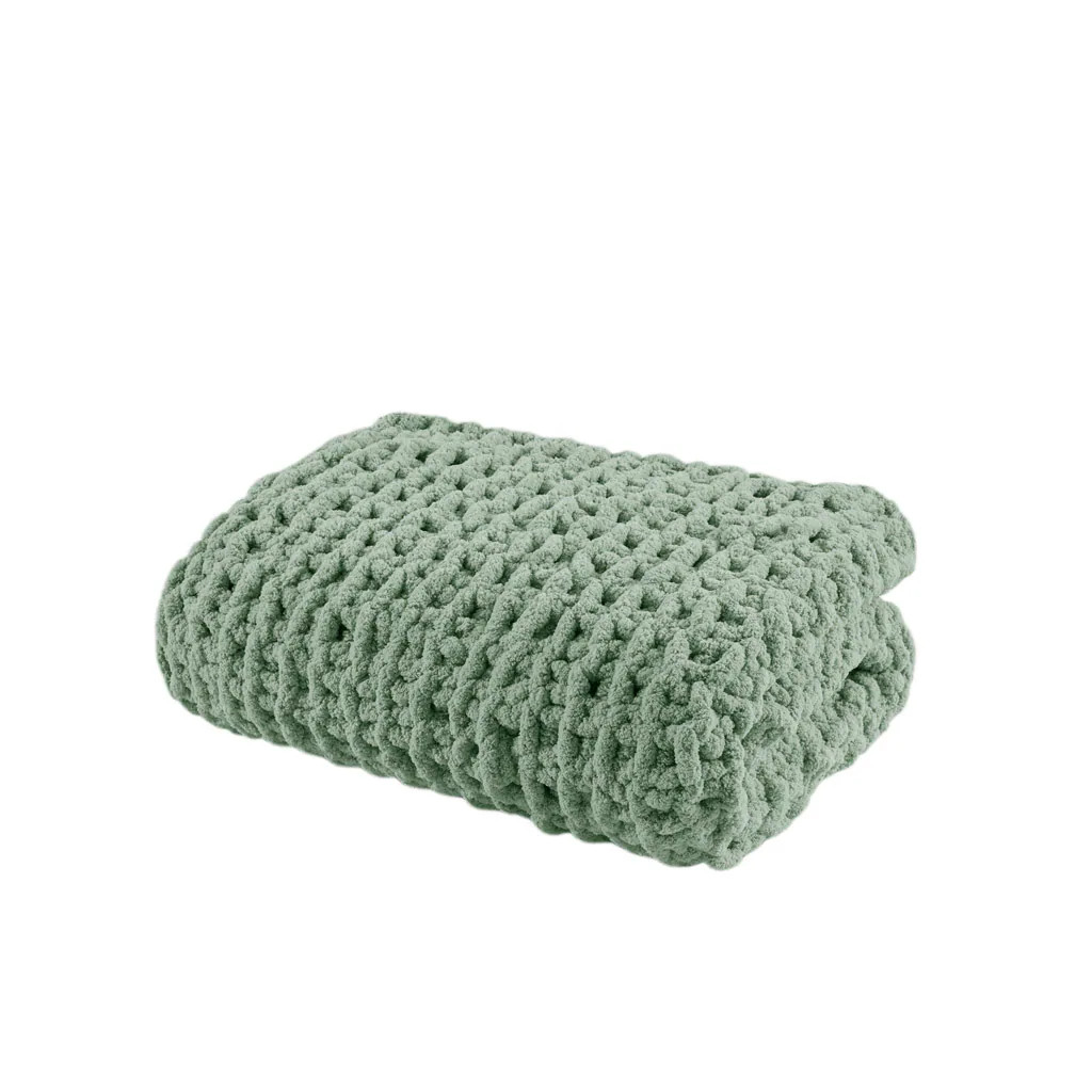 Gracie Mills Dana Handmade Chenille Chunky Knit Throw Blanket one_size in Green | 9328-05PM | Lowe's