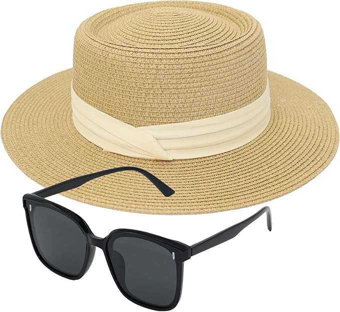 Sun Hats for Women Men Straw Beach Wide Brim Panama Foldable Hat Fedora Summer Roll Up UPF50+ +Su... | Amazon (US)