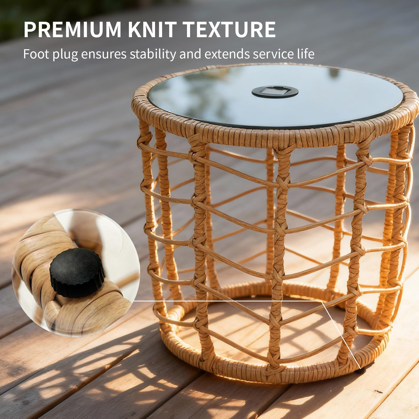 PROHIKER Rattan Nesting Side Tables with Solar Lights, Set of 2 Handwoven PE Wicker Bistro Tables... | Amazon (US)