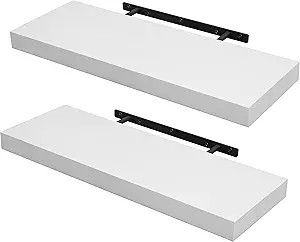 BATODA Set of 2 24" White Floating Shelves Wall Mounted for Invisible Brackets – Wooden Rustic ... | Amazon (US)