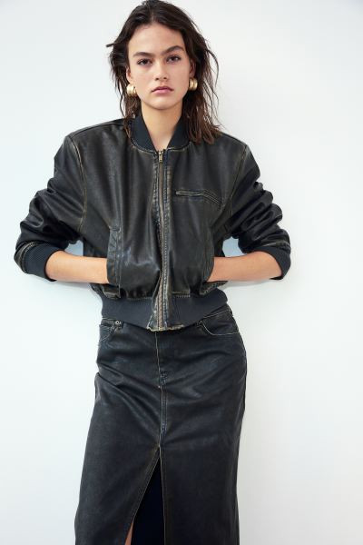 Coated Bomber Jacket - Dark olive green - Ladies | H&M US | H&M (US + CA)