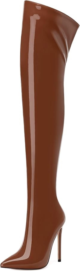 FOGEENA Over the Knee Boots for Women Stiletto High Heel Patent Leather Pointed Toe Zipper 4.7 In... | Amazon (US)