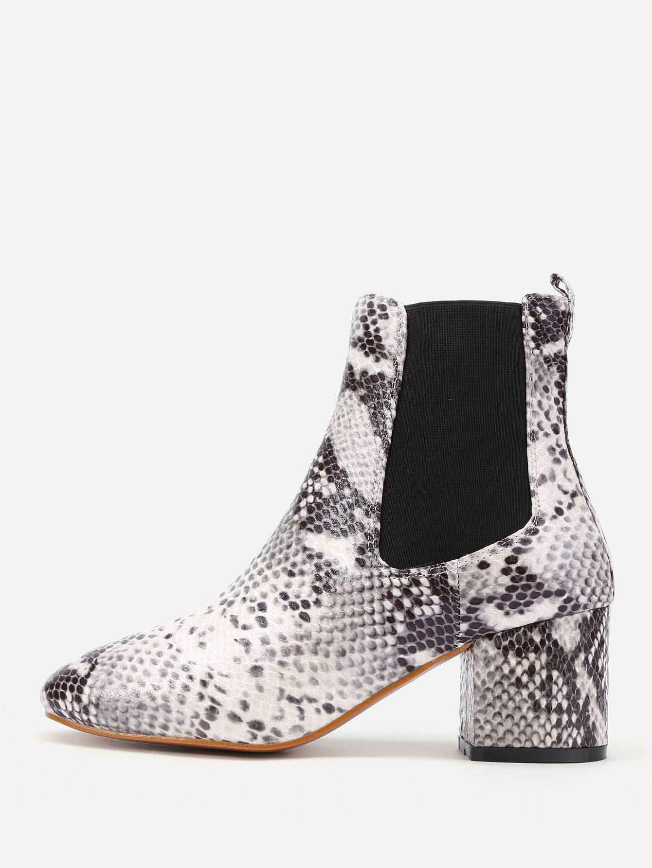 Snakeskin Print Elastic Ankle Boots | SHEIN