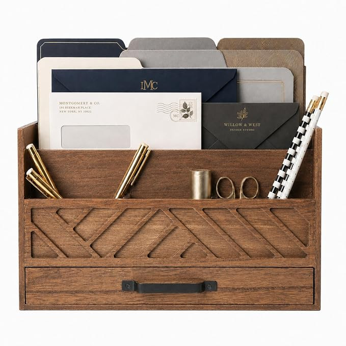 BLU MONACO | Wooden Mail Organizer with Drawer and Compartments | Mail Sorter Organizer Counterto... | Amazon (US)