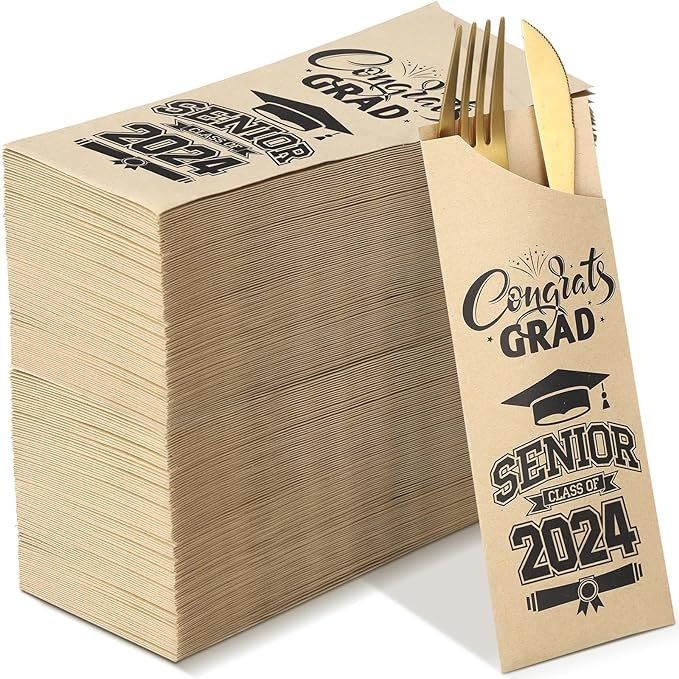 100 Pcs Class of 2024 Graduation Paper Silverware Bags Utensil Holder for Graduation Party Suppli... | Amazon (US)