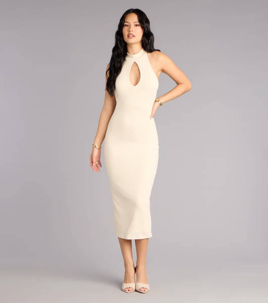 Majorly Chic Ribbed Knit Mock Neck Midi Dress | Windsor Stores