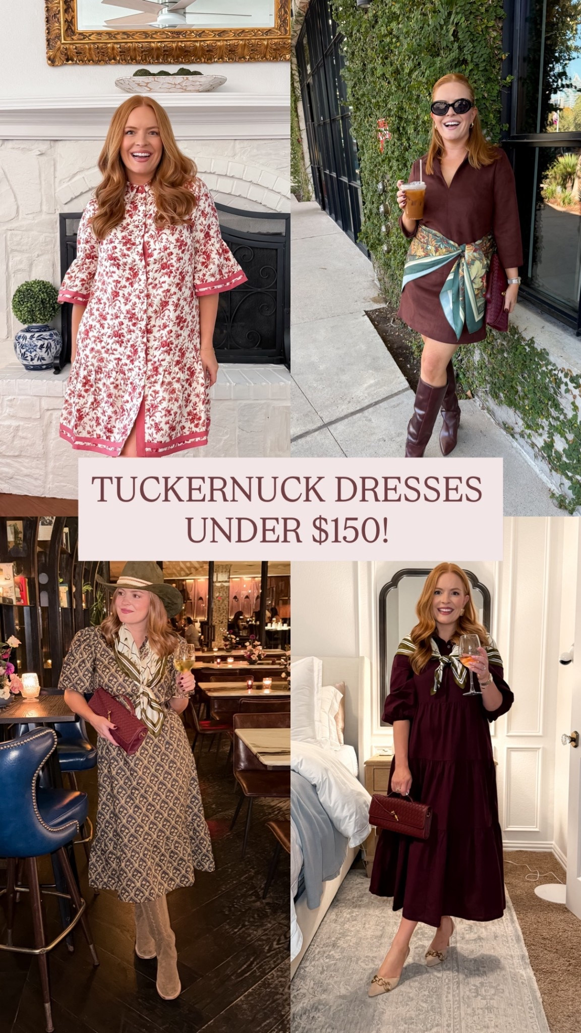 Tuckernuck dresses under $150!! 

Sizing:
Pink - small
Suede - medium
Print - small
Maroon - smalll

#LTKSaleAlert #LTKootd #LTKmomlife