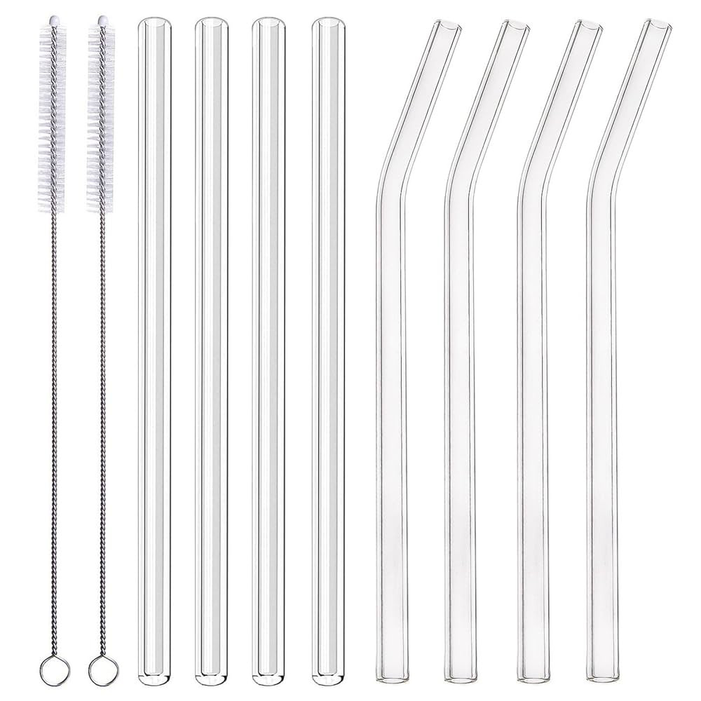 ALINK Glass Smoothie Straws, 10" x 10 mm Long Reusable Clear Drinking Straws, Pack of 8 with 2 Cl... | Amazon (US)