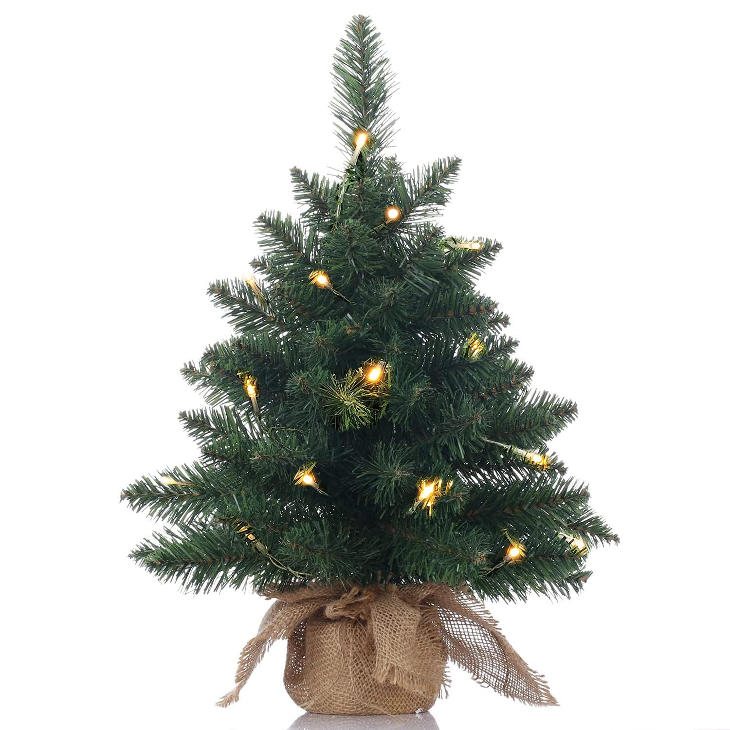 Pre-Lit Artificial Mini Christmas Tree,20 inch Small Pine Xmas Tree with 40 LED Lights,70 Branch ... | Amazon (US)