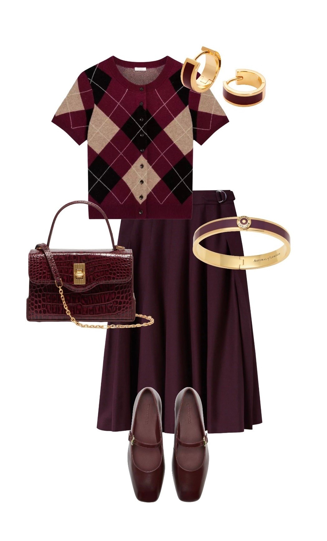 From work to weekends, this effortlessly elegant burgundy / merlot / plum outfit is guaranteed to turn heads this autumn with gold jewellery to highlight the oatmeal colour of the knit 🍂 


Argyle Knit in Merlot - NEW at Hobbs London

Fig Enamel & Gold Plated Huggie Hoop Earrings & Fig Enamel Bangle - Aspinal of London

Midi Skirt Kilt & Mary Jane Flat Shoes - NEW Whistles 

Mini Queenie Burgundy Croc Effect Leather Top Handle Crossbody Bag - NEW at Lulu Guinness from Wolf & Badger

#LTKbag #LTKshoes #LTKFashionMonth #LTKluxury #LTKstyletip #LTKworkwear #LTKuk #LTKautumn #LTKeurope