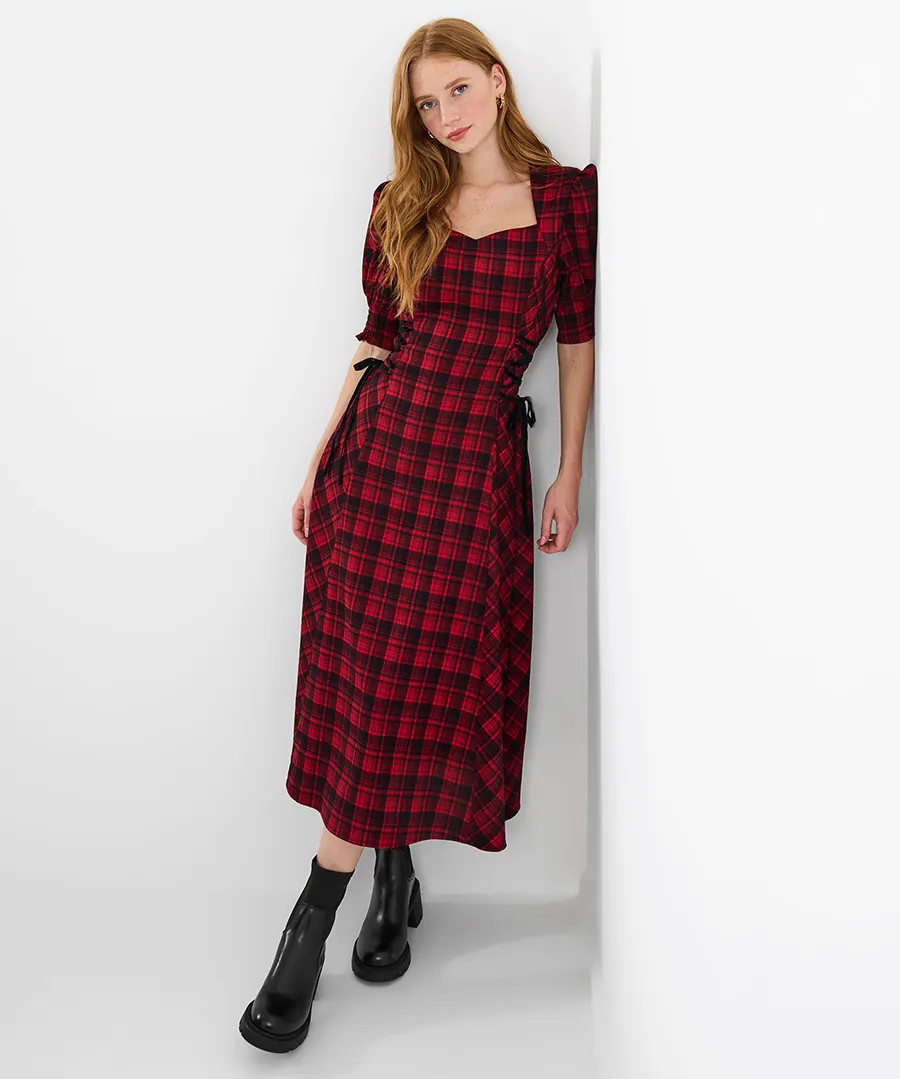 Yasmin Check Lace Up Dress | Joe Browns