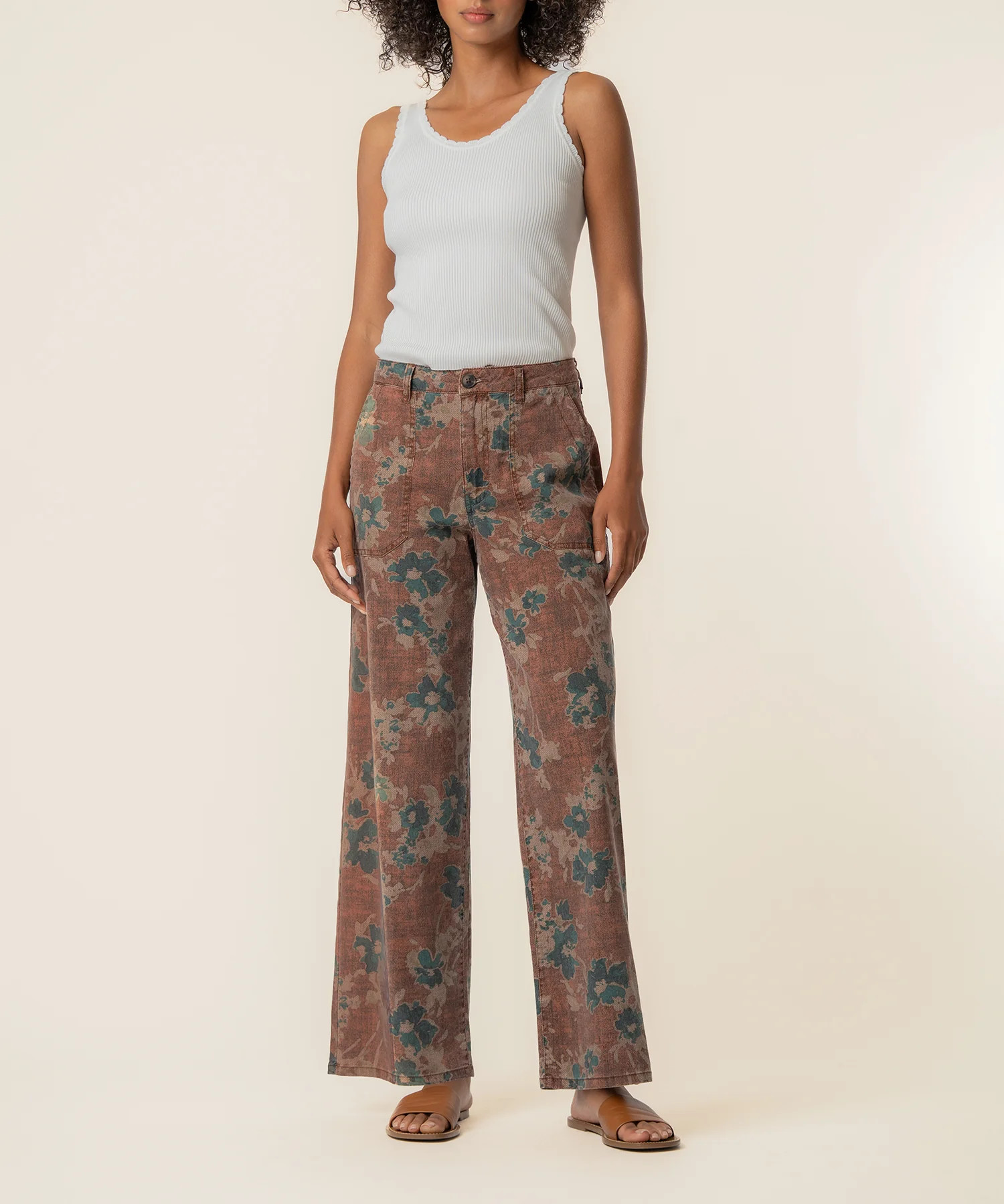 Colette Linen High Waist Straight Leg, Exclusive in Brown/Teal - Kut from the Kloth | Kut From Kloth