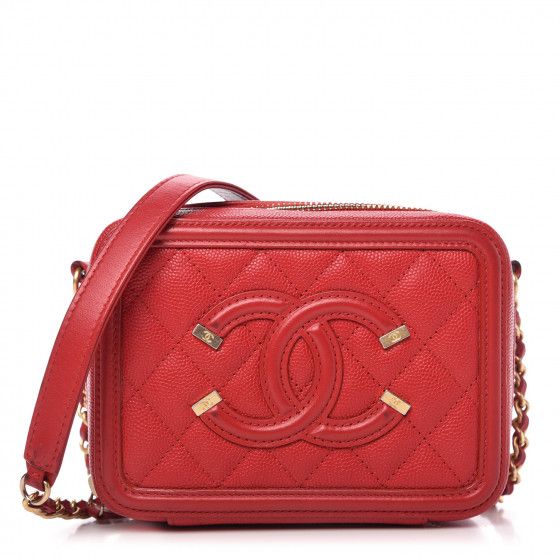 CHANEL Caviar Quilted Filigree Vanity Clutch With Chain Red | Fashionphile