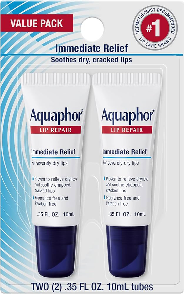 Aquaphor Lip Repair Tubes, Lip Ointment for Chapped Lips, Moisturizing Lip Balm, Two 0.35 ounce t... | Amazon (US)
