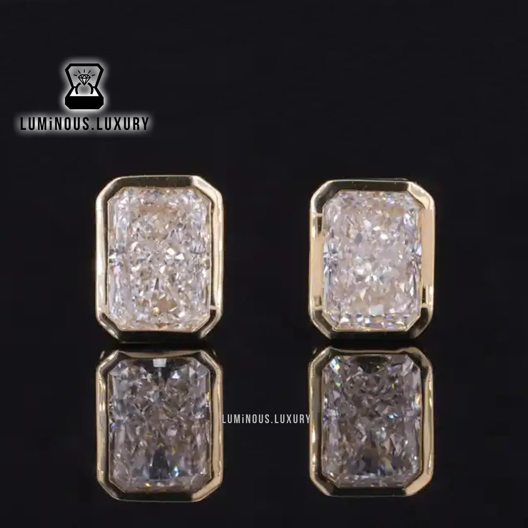 Secure Stone Earrings, Ice Crushed Moissanite Stud Earrings, 2/3.25/4.5 TCW Radiant Cut Earrings,... | Etsy (US)