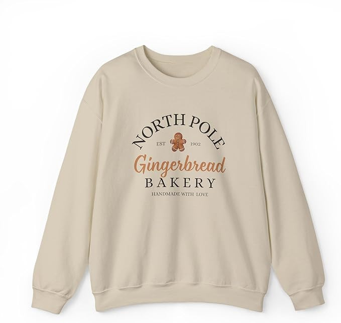 North Pole Gingerbread Bakery Crewneck, Festive Winter Apparel,Cozy Holiday Sweatshirt | Amazon (US)