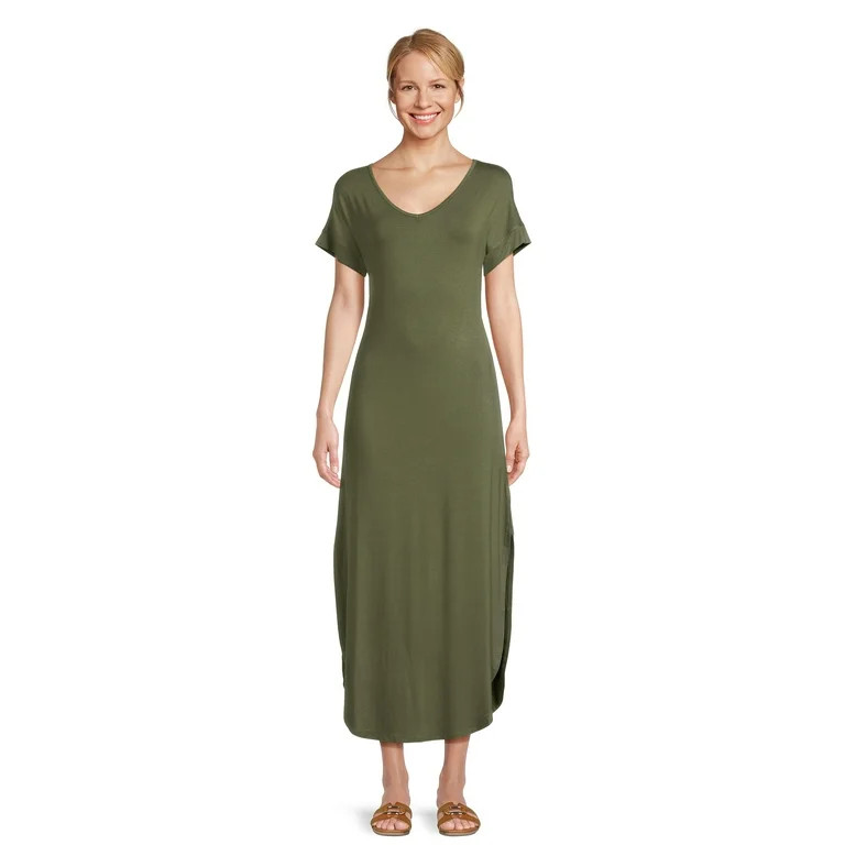 Time and Tru Women's V-Neck Maxi Dress, Sizes XS -XXXL | Walmart (US)