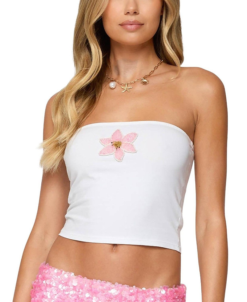 Edikted Luli Beaded Flower Tube Top | Bloomingdale's (US)