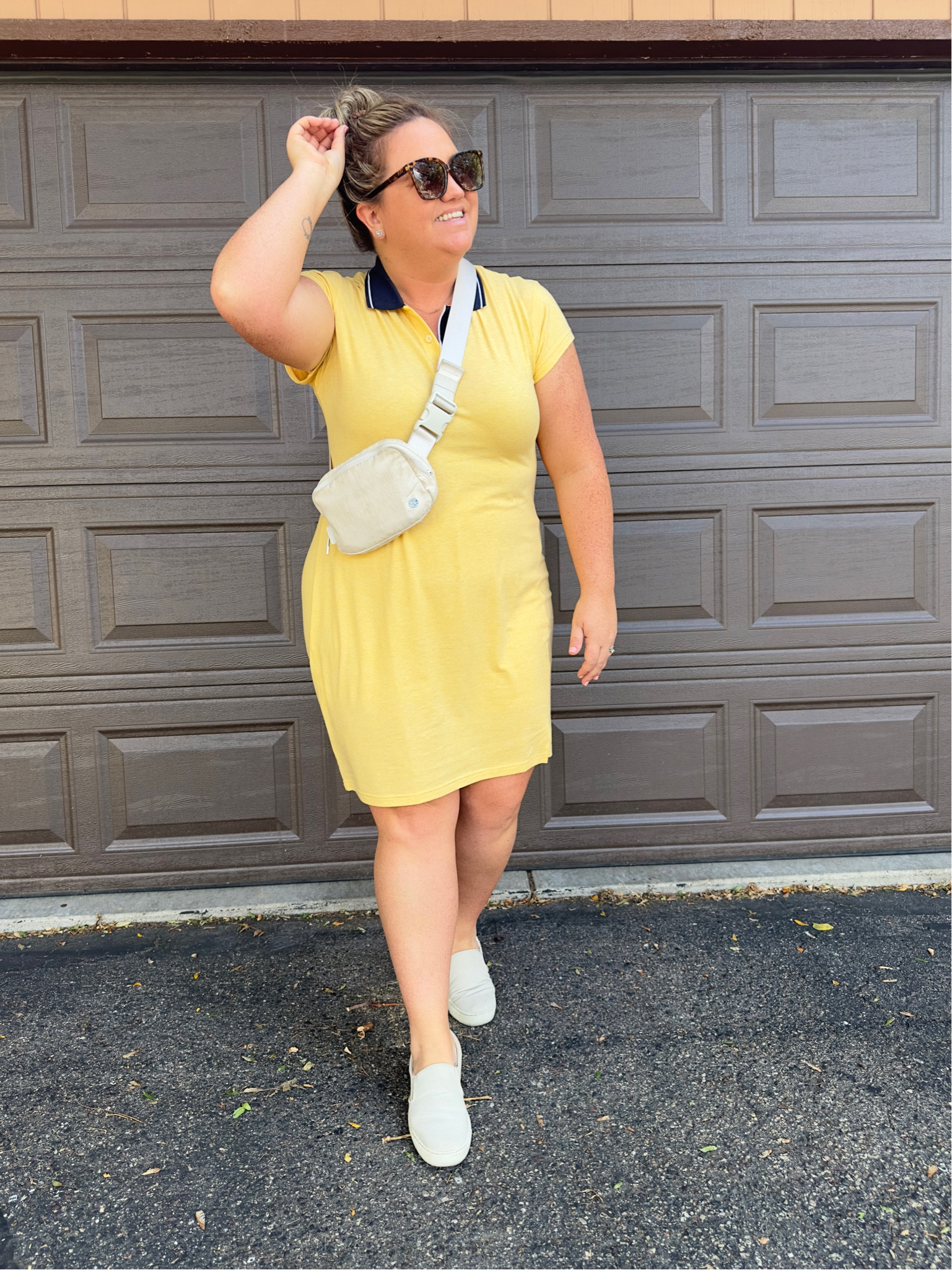 The Normal Brand TNB Summer dress slip on shoes lululemon bet bag bum bag yellow No show socks retro polo dress sun nude biker short shorts slick hair tie ties messy bun Victoria’s Secret bra 

#LTKFind #LTKxNSale #LTKcurves