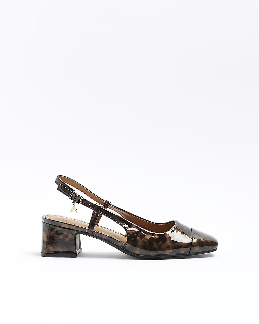 Brown block heeled sling back court shoes | River Island (UK & IE)