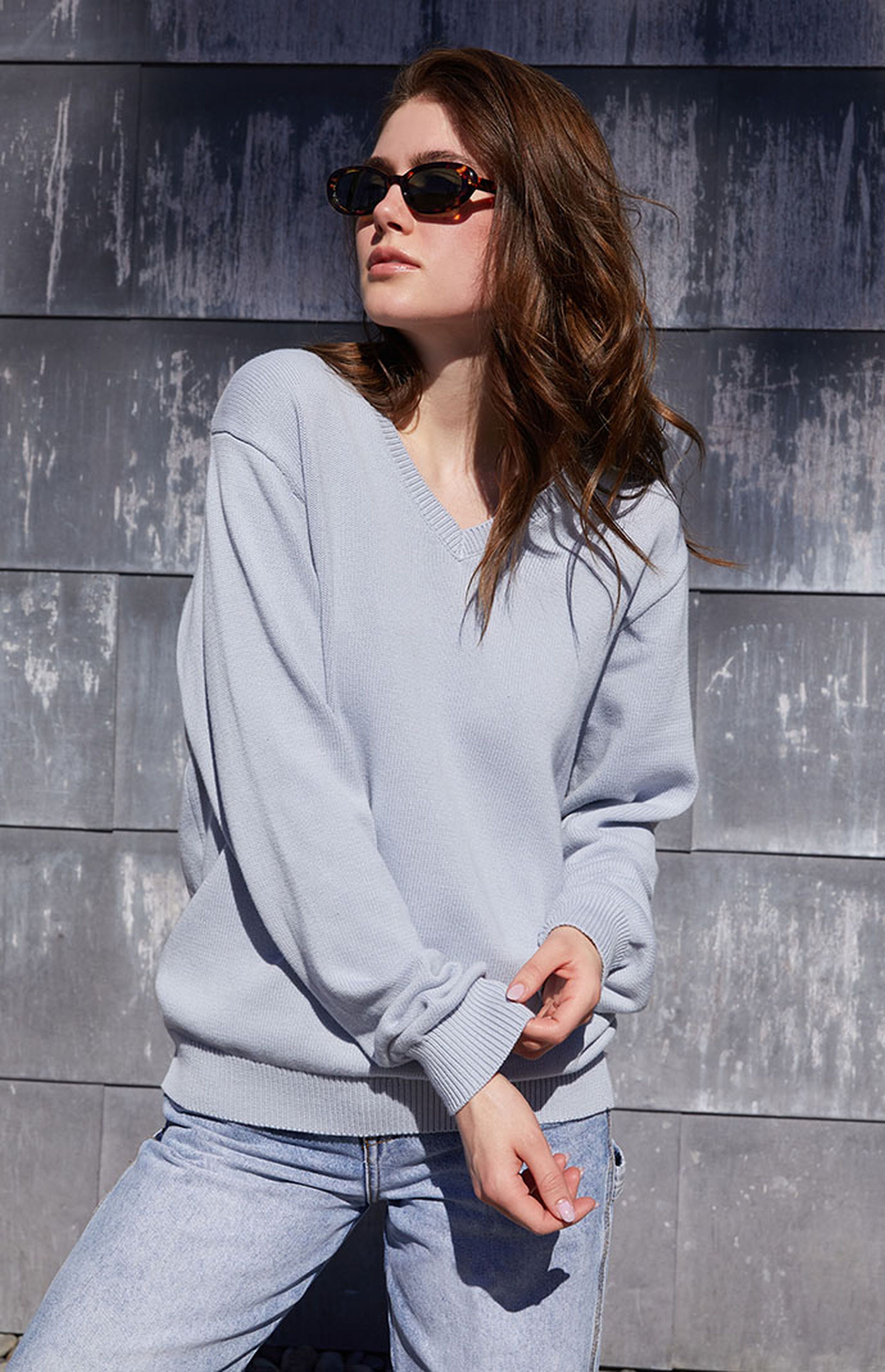 John Galt Light Blue Nikki V-Neck Sweater | PacSun