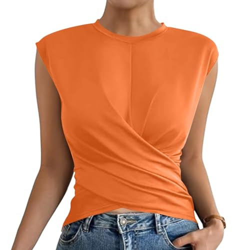 Women Y2K Front Twist Crop Tank Top Sleeveless Tie Back Wrap Slim Fit Workout T-Shirt Cute Summer... | Amazon (US)