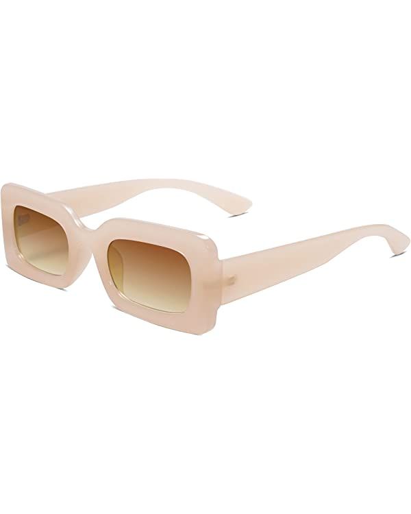 SOJOS Retro 90s Nude Rectangle Sunglasses Womens Mens Trendy Chunky Glasses | Amazon (US)