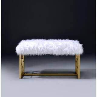 Acme Furniture Bagley II White Faux Fur and Gold Bench 96451 - The Home Depot | The Home Depot