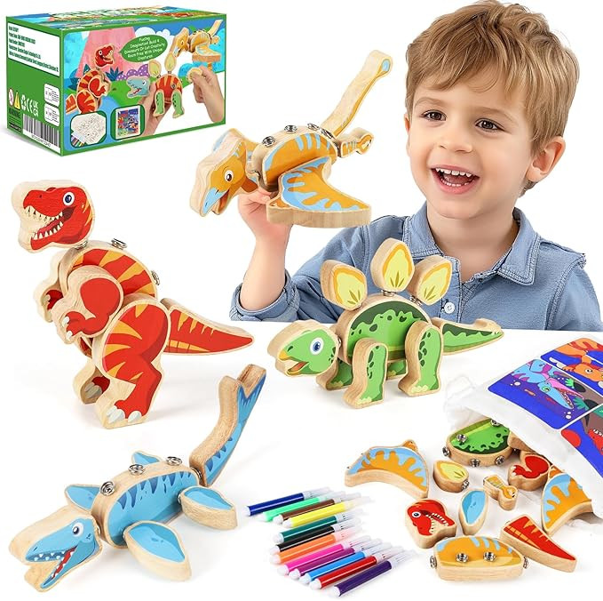Dinosaur Wooden Toys,Snap on Dino Together Building Blocks,Take Apart Playset, STEM Montessori Ed... | Amazon (US)