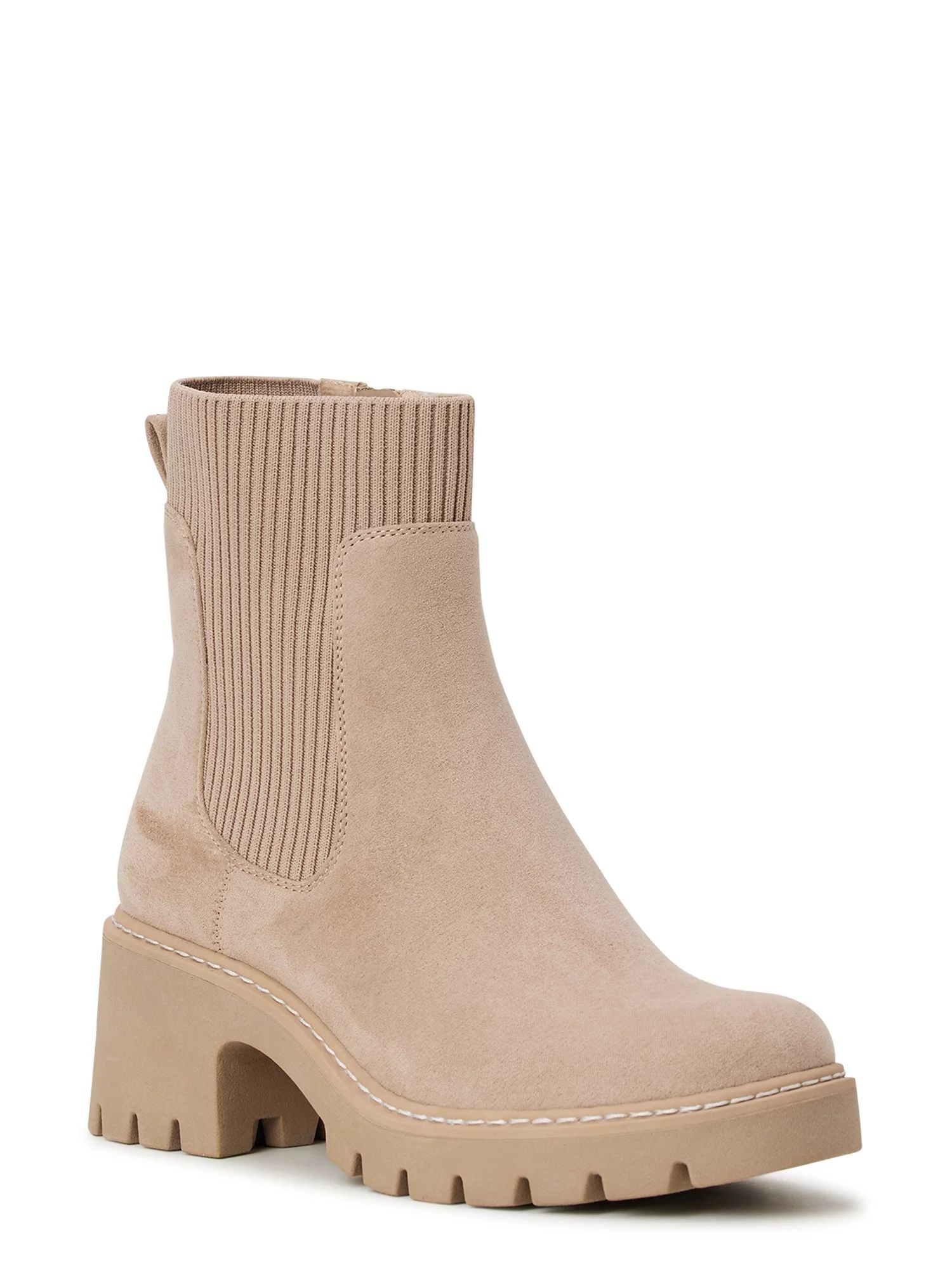 No Boundaries Women's Chelsea Boots with Knit Panel | Walmart (US)