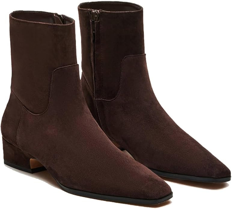 Women's Ankle Boots Square Toe Low Chunky Block Heel Booties Comfortable Short Boots Side Zipper ... | Amazon (US)