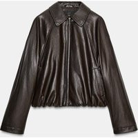 Zara - Faux Leather Bomber Jacket - Women - Dark Brown - Women | Zara US