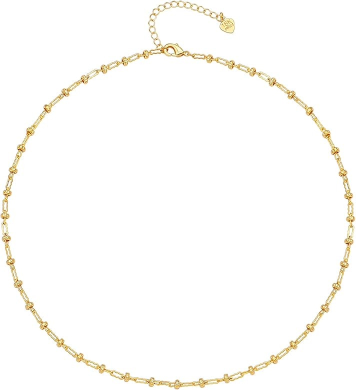 SOFYBJA 18K Gold Link Chain Choker Necklace Statellite Chain Box Chain Women Statement Adjustable Cl | Amazon (US)
