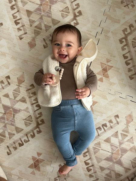 Baby girl neutral outfit, sherpa vest, ribbed baby onesies, baby jeans, baby jeggings

#LTKbaby
