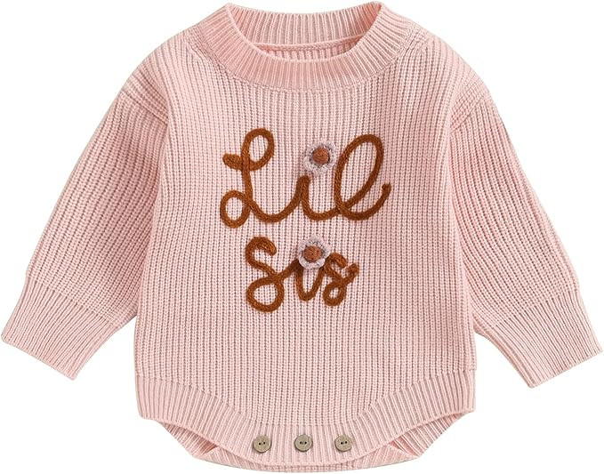 VISGOGO Big Little Sister Matching Sweater Baby Girls Knitted One-Piece Outfits Toddler Brother S... | Amazon (US)