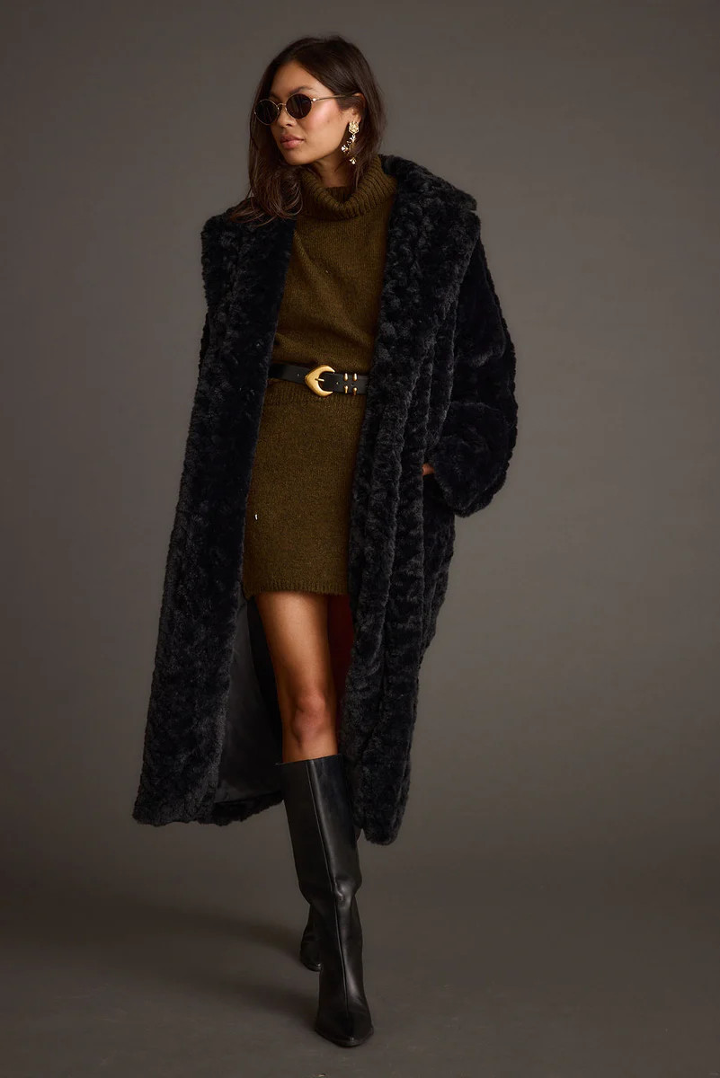 Sasha Black Floor Length Coat | 12th Tribe