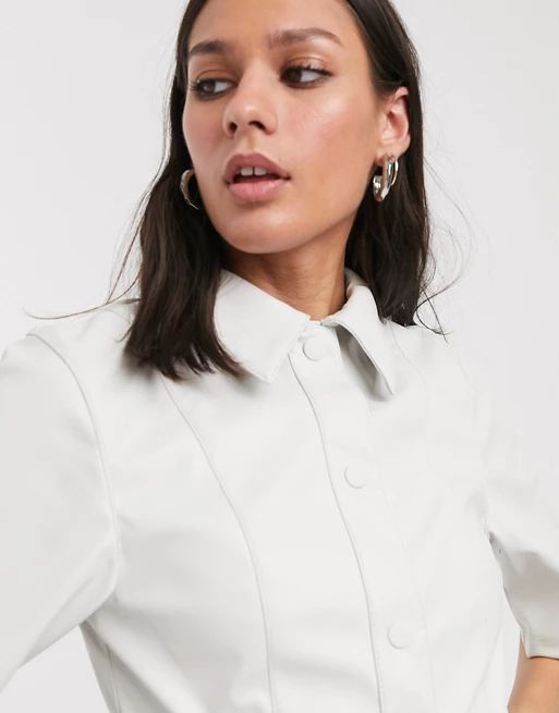 Weekday Savanna faux-leather mini shirt dress in off white | ASOS US
