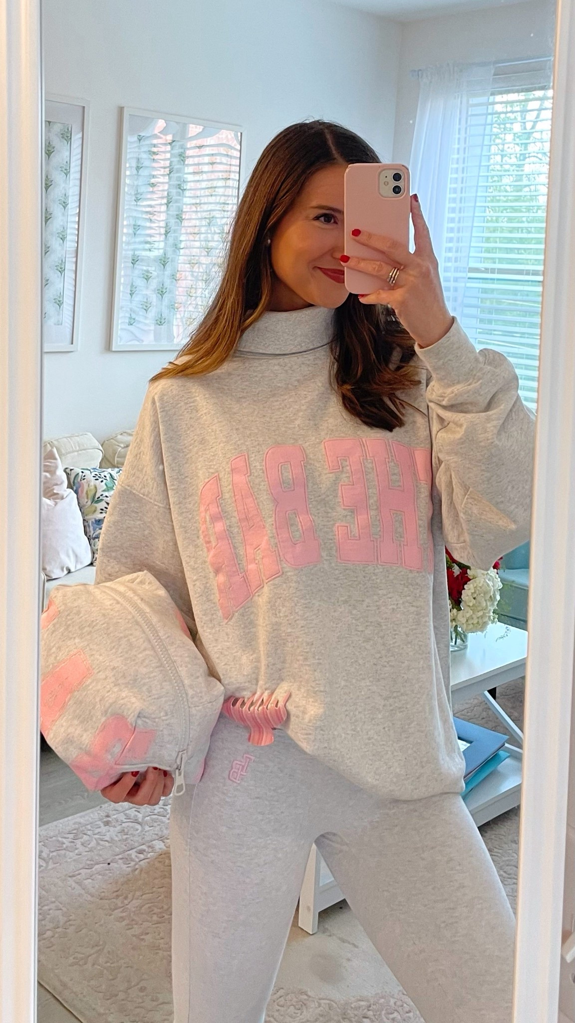The Bar Sweatshirt 🤍 Been OBSESSED with my mockneck sweatshirt from their “For The Girls” collection back in October. Linking an in stock option!! Sizing:

• Large in the Mockneck, I’d size up to an XL in the normal crewneck. I’m usually a size XS/S, 5’9” for reference. 
• Small in Leggings. Run TTS. 
• Pouch is huge!! Perfect size for a travel toiletry bag  

#LTKmorningroutine #LTKU #LTKActive