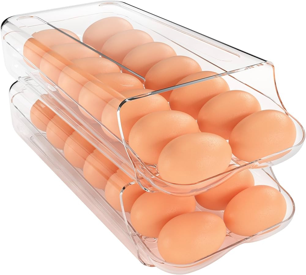 theaoo 2 Piece Plastic Clear Egg Holder | Automatic Rolling, Stackable, Quick Removable inner Tra... | Amazon (US)