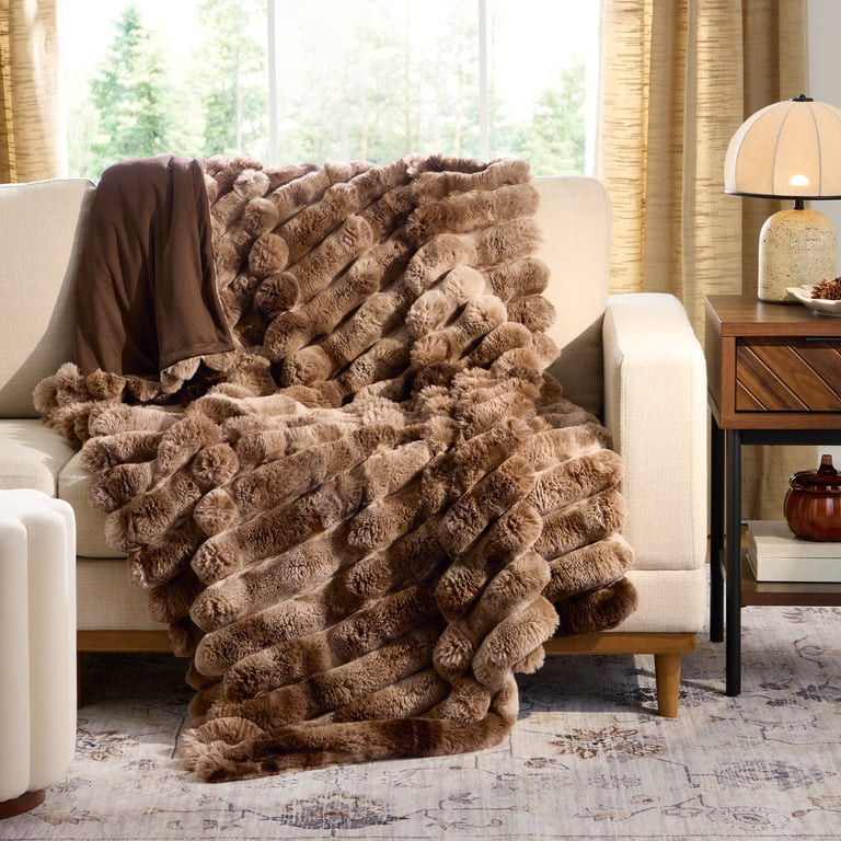 Better Homes & Gardens Brown Marbled Exaggerated Channel Faux Fur Oversized Throw, 50" x 72" | Walmart (US)