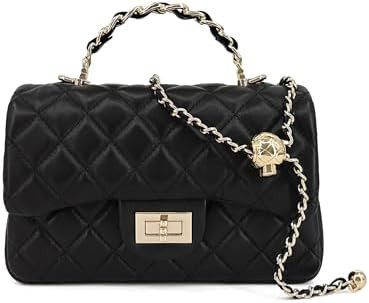 Small Quilted Leather Flap Crossbody Bag with Gold-Tone Handle | Amazon (US)