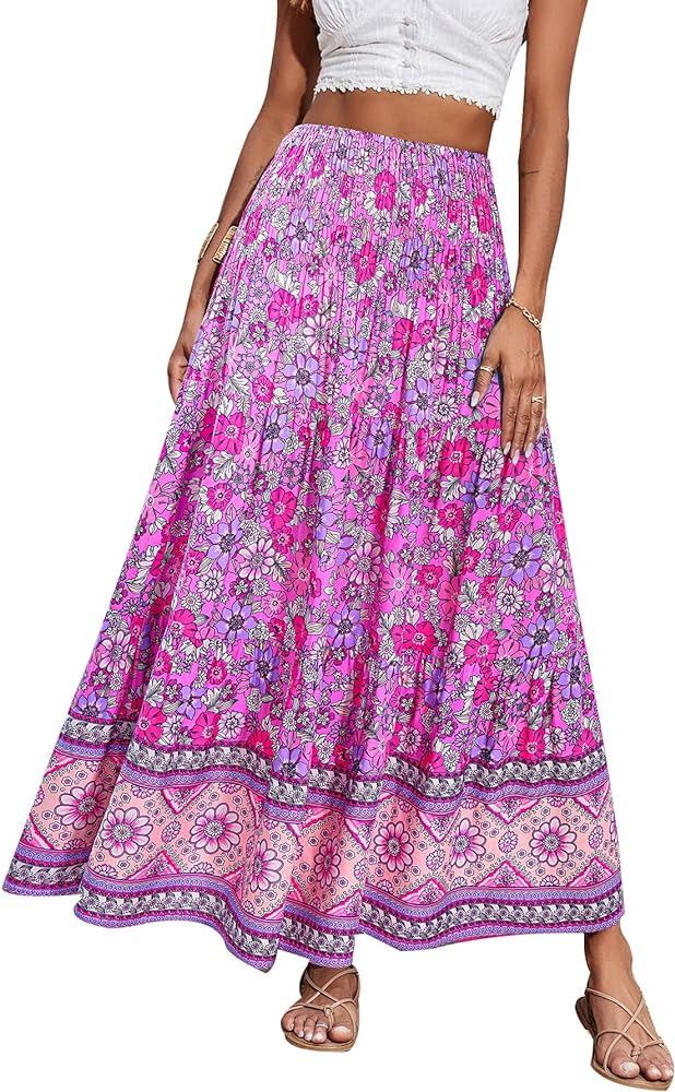 CFLONGE Women's 2024 Bohemian Long Skirts Flowy High Waist A Line Maxi Skirts for Women Summer Pl... | Amazon (US)