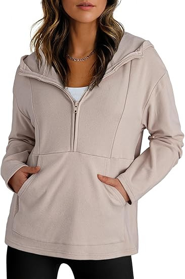 Dokotoo Hoodies for Women Soft Fleece Half Zip Up Hoodie Long Sleeve Casual Pullover Oversized Sw... | Amazon (US)