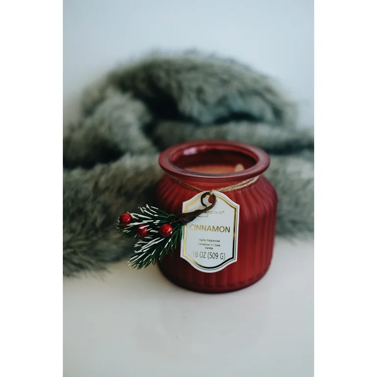 Mainstays Cinnamon Scented 2-Wick Ribbed Red Jar 17.5oz with pick | Walmart (US)