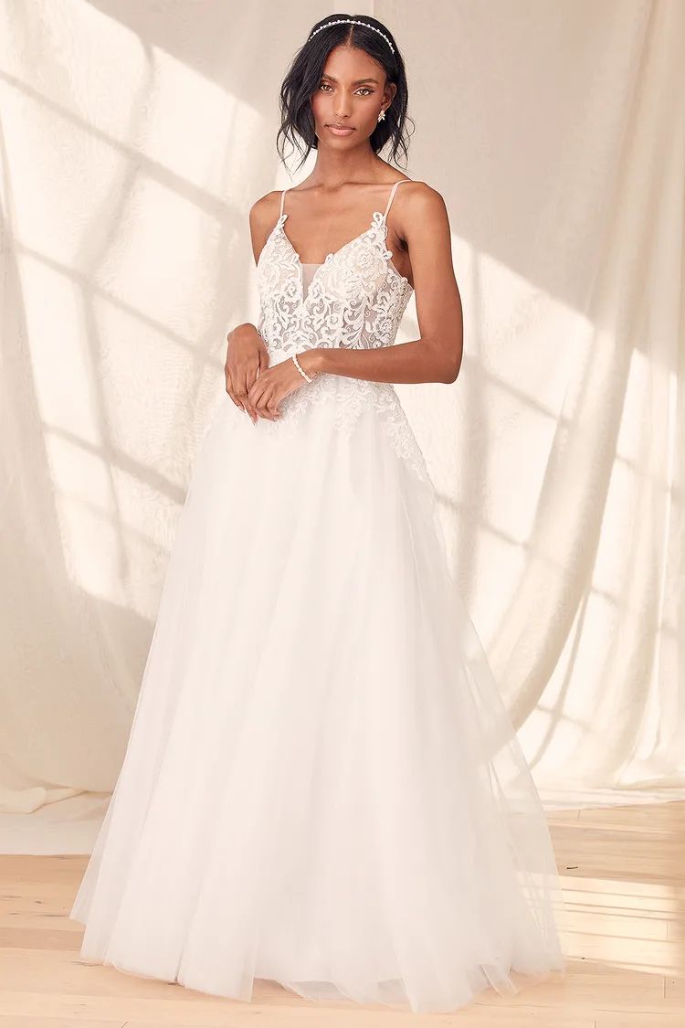 In Amazement White Tulle Embroidered Sleeveless Gown | Lulus (US)