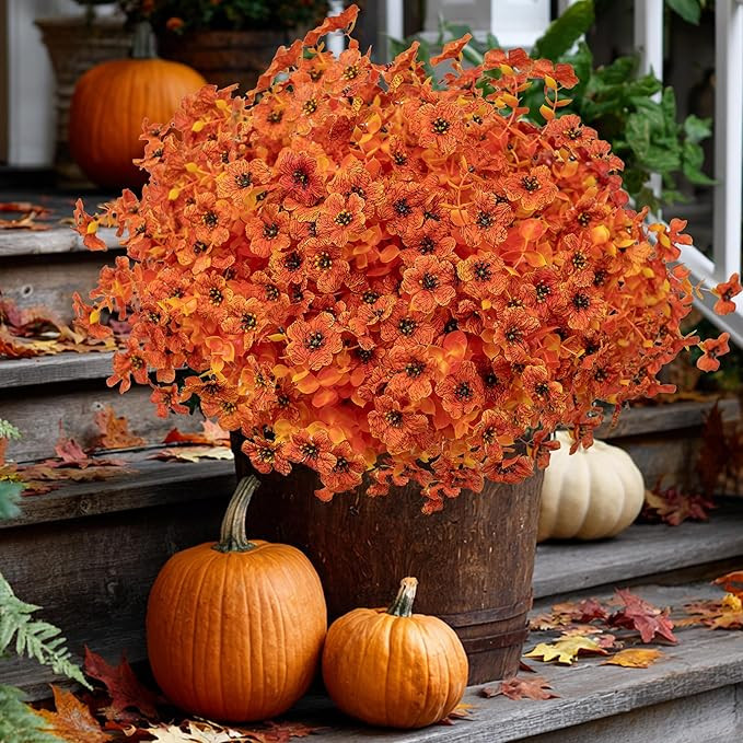 Artificial Fall Flowers Outdoor Fake Mums - 16 Bundles Fake Plants UV Resistant No Fade Faux Plas... | Amazon (US)