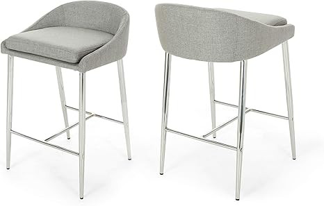 Christopher Knight Home Fanny Counter Stools, Modern, Upholstered, Chrome Iron Legs, Gray (Set of... | Amazon (US)
