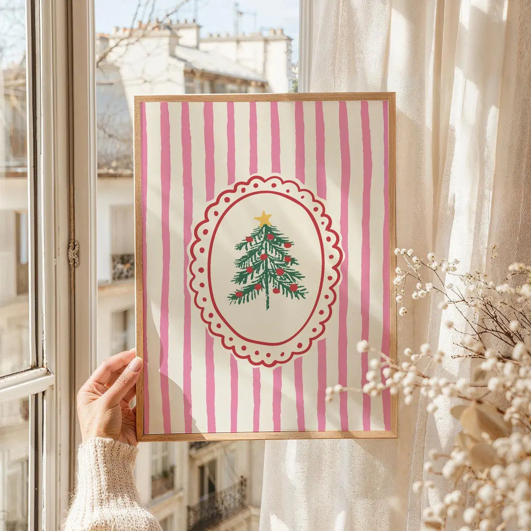 Striped Christmas Wall Art, Digital Art Download, Whimsical Christmas Print, Trendy Holiday Wall ... | Etsy (US)