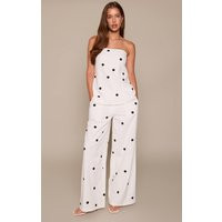 White Polka Dot Cotton Tailored Trouser | PrettyLittleThing UK