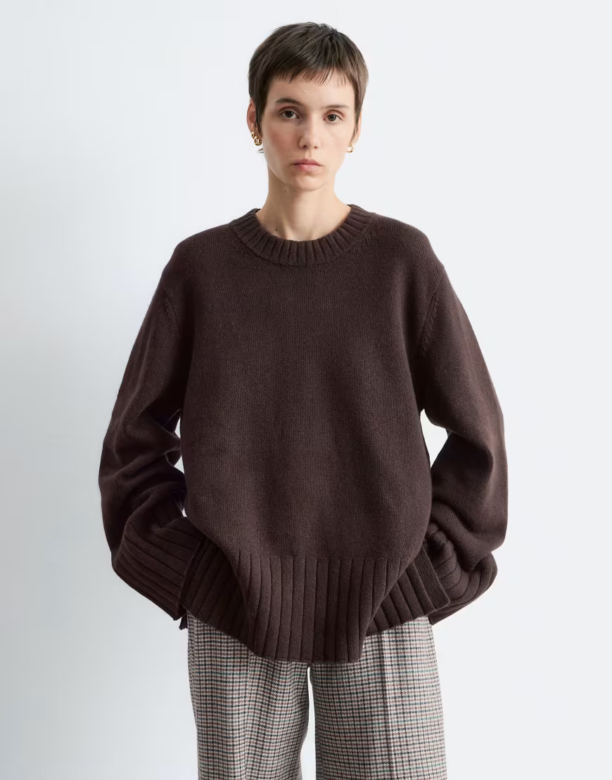 & Other Stories wool knitted oversized sweater with deep rib hem in brown-Red | ASOS (Global)